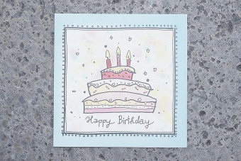 Kunstkarte Torte &quot;Happy Birthday&quot; quadratisch