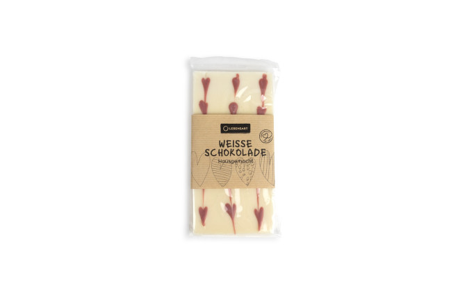 Schokoladentafel weiss mit roten Herzen 100g